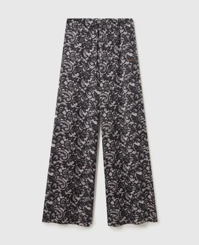 Oversized byxor med snörning och spetsmönster