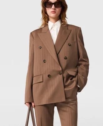 Oversized dubbelknäppt kavaj med smala ränder