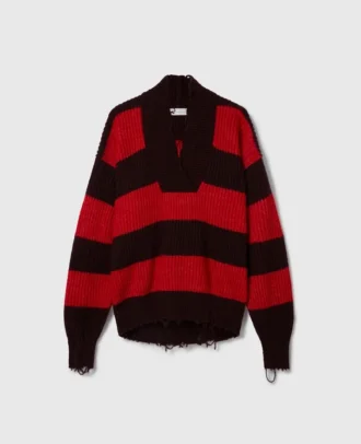 Oversized randig tröja med V-ringning