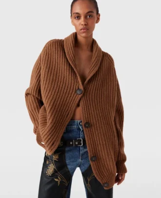 Oversized ribbad V-ringad kofta