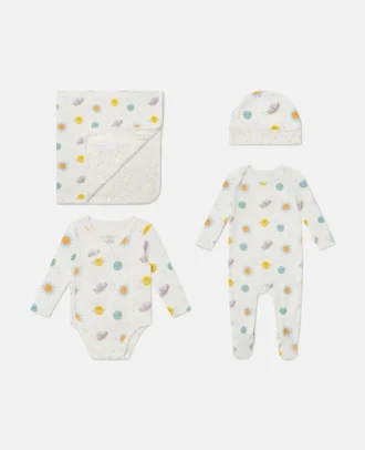 Planets Printed Romper, hatt och filt-set