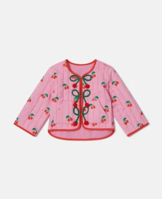 Quiltad jacka med körsbärsmönster