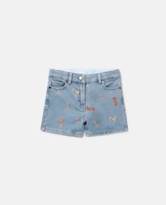 Randiga denimshorts med rosetttryck