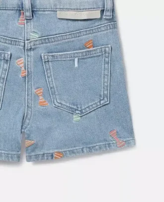 Randiga denimshorts med rosetttryck