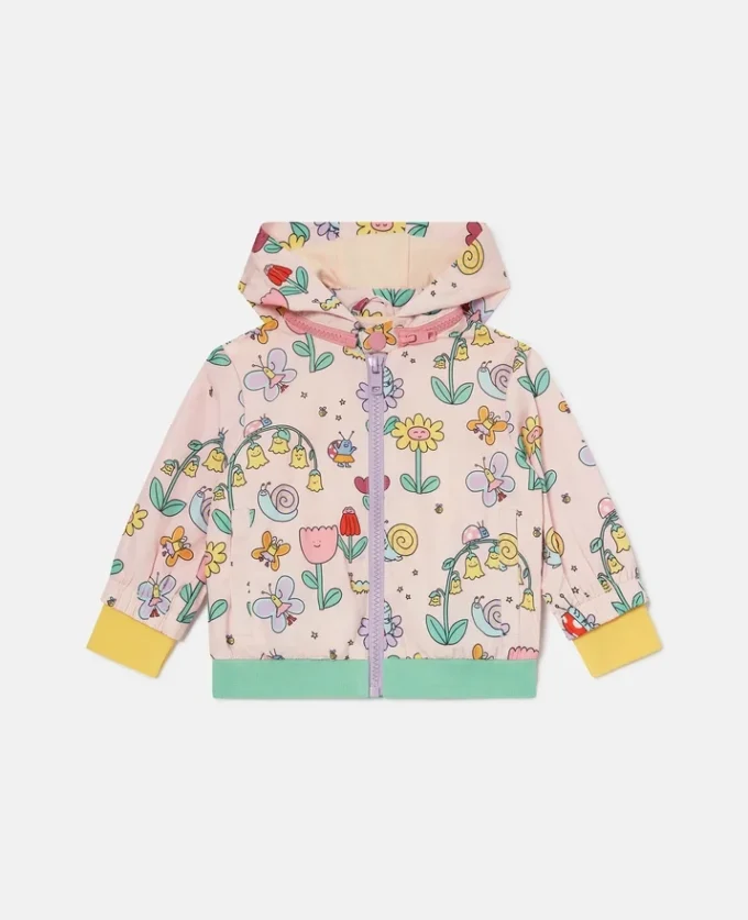 Regnjacka med huva och blommönster