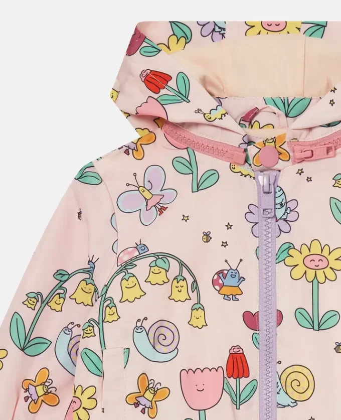 Regnjacka med huva och blommönster