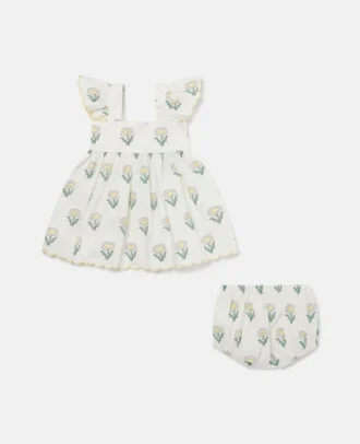Ärmlös klänning med prästkragar och bloomers-set
