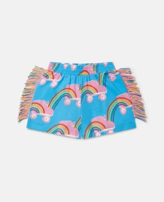 Rollerskate Rainbow Print Fringe Shorts