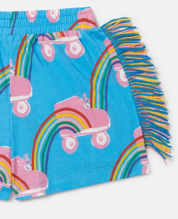 Rollerskate Rainbow Print Fringe Shorts
