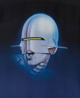 Sexig pyjamas skjorta i crepe de chine med robotmotiv