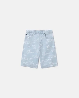 Shorts i denim med hajtryck