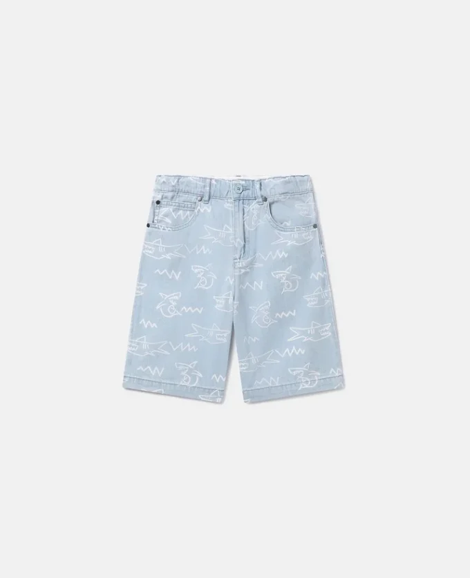 Shorts i denim med hajtryck Shorts i denim med hajtryck