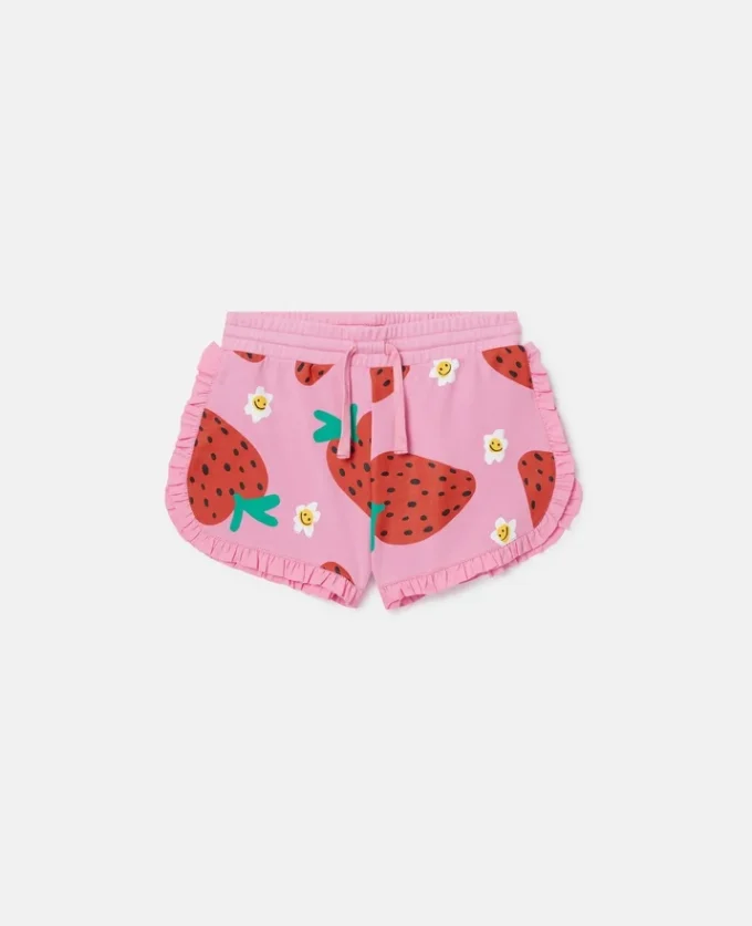 Shorts med jordgubbsmönster och fransar