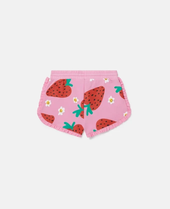Shorts med jordgubbsmönster och fransar