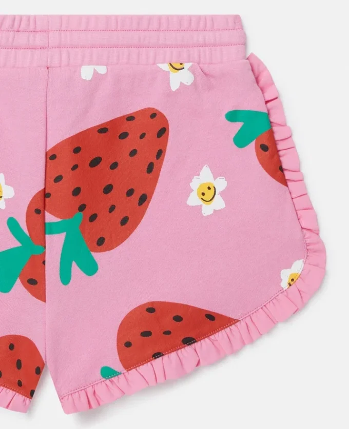 Shorts med jordgubbsmönster och fransar