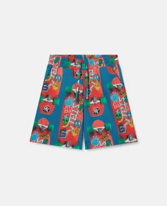 Shorts med skateboardtryck
