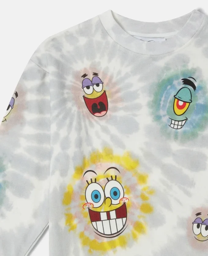 SpongeBob-tröja med grafiskt tryck och tie-dye-mönster SpongeBob-tröja med grafiskt tryck och tie-dye-mönster