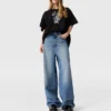 Blekta högmidjade jeans med vida ben