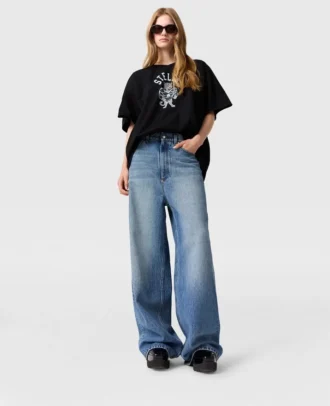 Blekta högmidjade jeans med vida ben