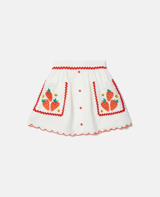 Strawberry broderad kjol med vågig kant