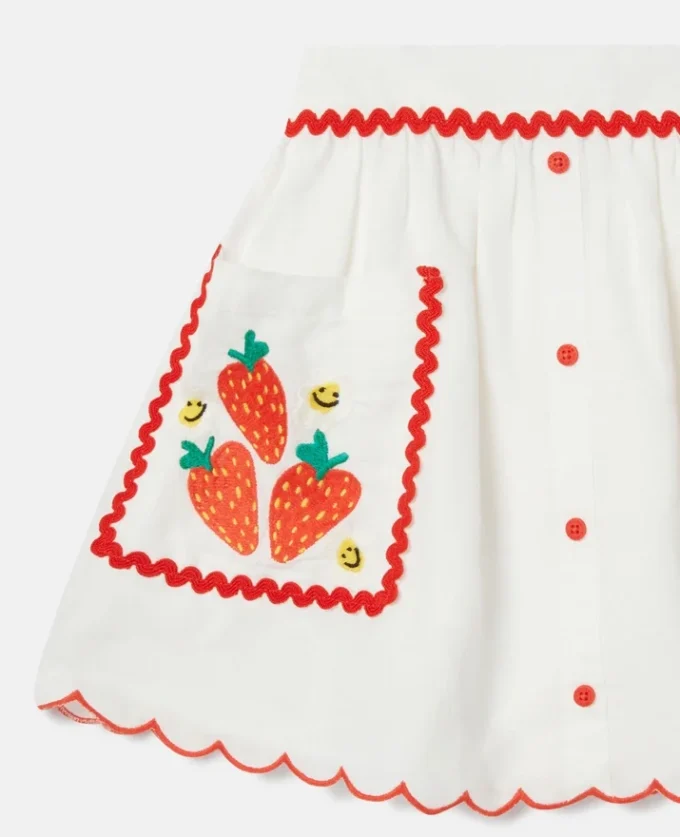 Strawberry broderad kjol med vågig kant