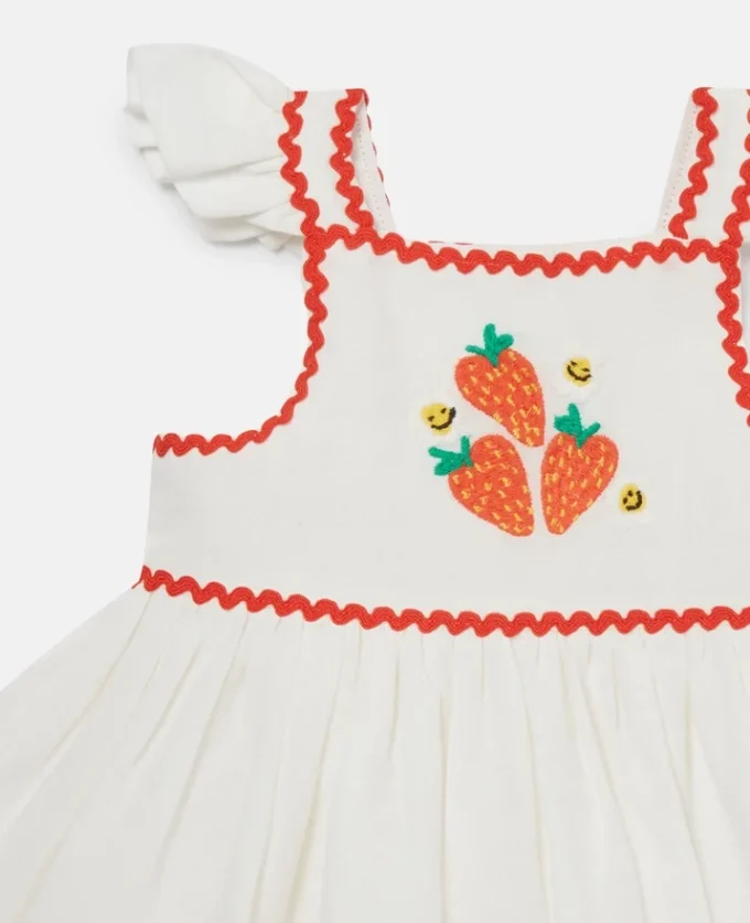 Strawberry Embroidered Cap-Sleeve Dress