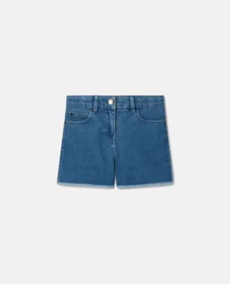 Stretch-denimshorts med fransade hjärtlapper