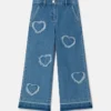 Stretchjeans med fransade hjärtlapper