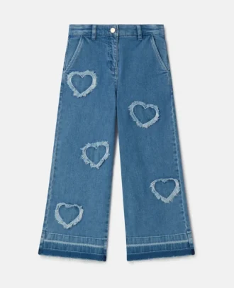 Stretchjeans med fransade hjärtlapper