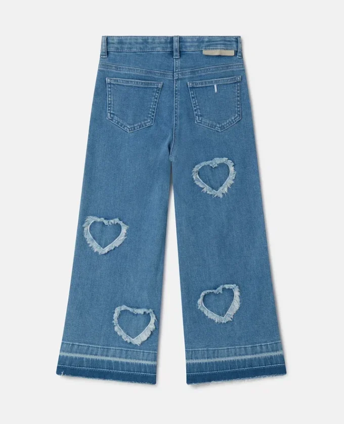 Stretchjeans med fransade hjärtlapper