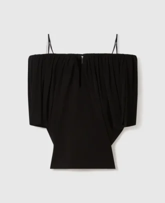 Strukturerad, axelbandslös plisserad crepe-top