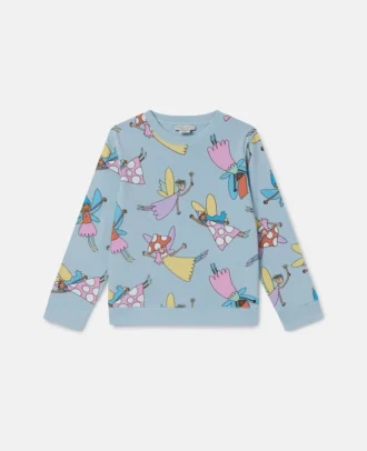 Sweatshirt med rund hals och älvtryck