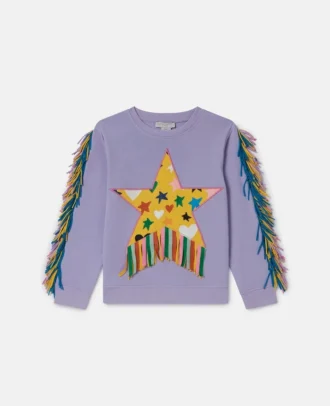 Sweatshirt med stjärngrafik och fransar