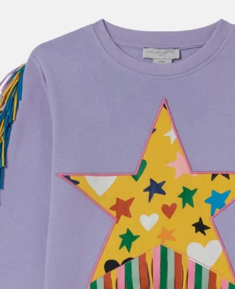 Sweatshirt med stjärngrafik och fransar