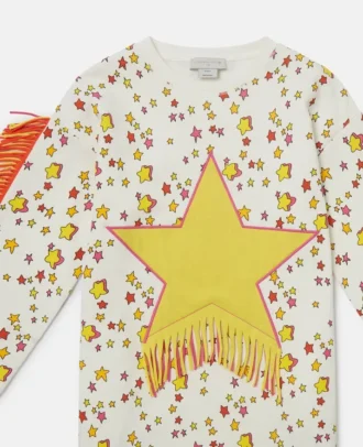 Sweatshirtklänning med stjärngrafik och fransar