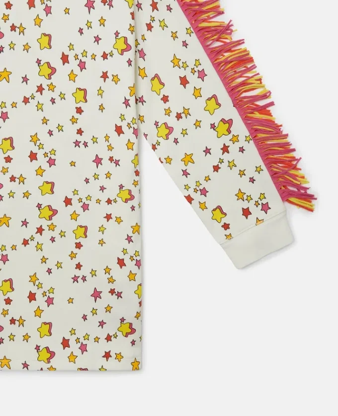 Sweatshirtklänning med stjärngrafik och fransar