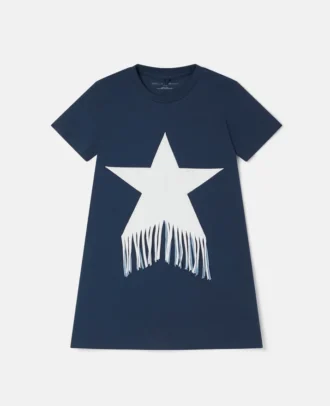 T-shirtklänning med fransade stjärnor
