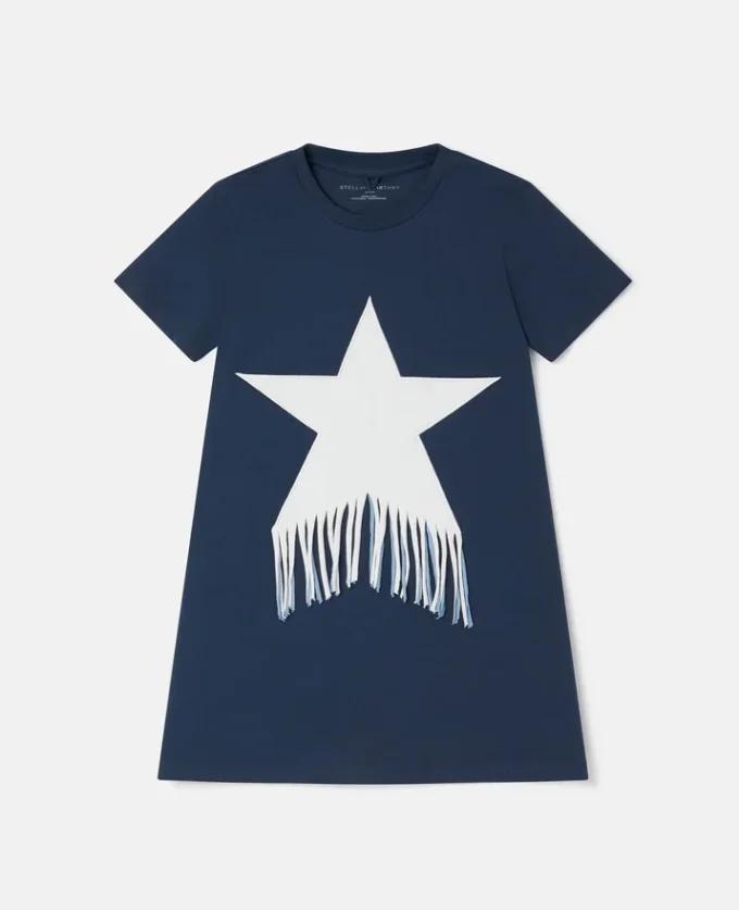 T-shirtklänning med fransade stjärnor T-shirtklänning med fransade stjärnor