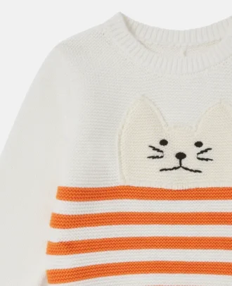 Tröja med broderad kattmotiv