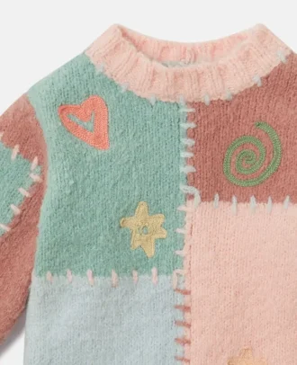 Tröja med rund hals och broderat motiv