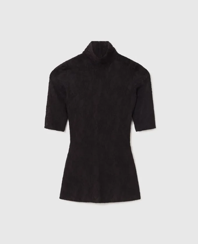Turtleneck-top med spets och 3/4-ärmar