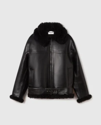 Vegansk jacka med bälte i shearling
