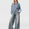Vintage-tvättade jeans med vida ben Vintage-tvättade jeans med vida ben