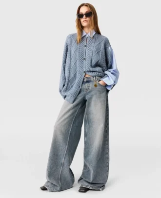 Vintage-tvättade jeans med vida ben
