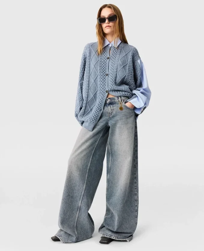 Vintage-tvättade jeans med vida ben Vintage-tvättade jeans med vida ben