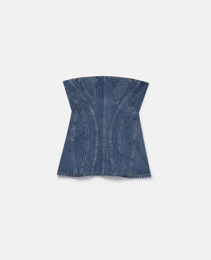 Vintage Wash Denim Bustier Top