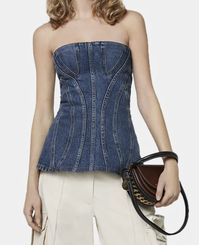Vintage Wash Denim Bustier Top