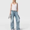 Vintage Wash Denim Cargo Jeans