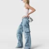 Vintage Wash Denim Cargo Jeans