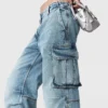 Vintage Wash Denim Cargo Jeans